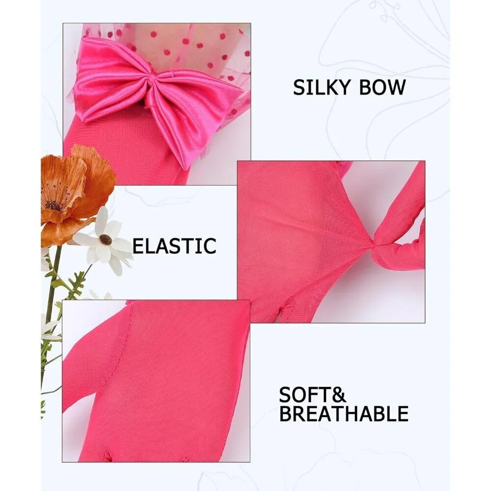 Women's Bow Lace Short Gloves Hot Pink Princess Wedding Evening Accessories